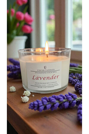 Lavanta Kokulu Doğal Soya Mum, Cam Bardakta Lavanta Kokulu Soya Wax Mum (8 cm)