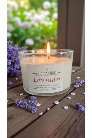 Lavanta Kokulu Doğal Soya Mum, Cam Bardakta Lavanta Kokulu Soya Wax Mum (8 cm)