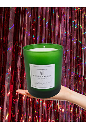 Sandal Kokulu Cam Bardakta %100 Doğal Kokulu Soya Wax Mum (7 cm)