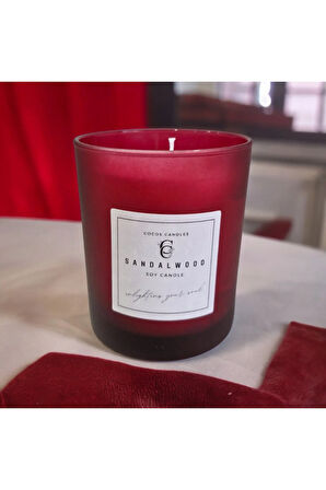 Sandal Kokulu Cam Bardakta %100 Doğal Kokulu Soya Wax Mum (7 cm)