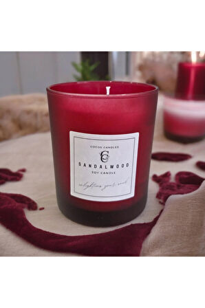 Sandal Kokulu Cam Bardakta %100 Doğal Kokulu Soya Wax Mum (7 cm)