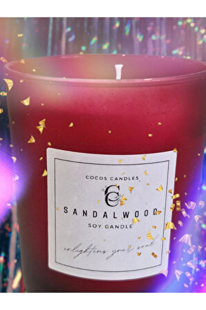 Sandal Kokulu Cam Bardakta %100 Doğal Kokulu Soya Wax Mum (7 cm)