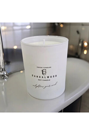 Sandal Kokulu Cam Bardakta %100 Doğal Kokulu Soya Wax Mum (7 cm)