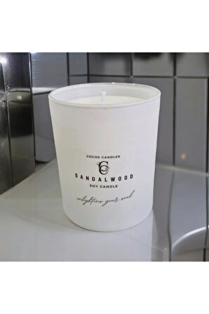 Sandal Kokulu Cam Bardakta %100 Doğal Kokulu Soya Wax Mum (7 cm)