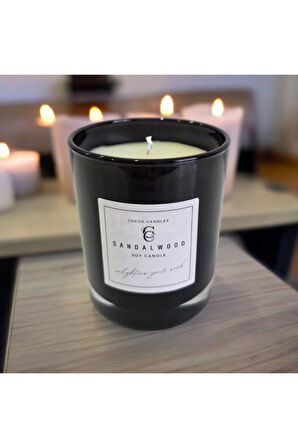 Sandal Kokulu Cam Bardakta %100 Doğal Kokulu Soya Wax Mum (7 cm)