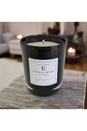 Sandal Kokulu Cam Bardakta %100 Doğal Kokulu Soya Wax Mum (7 cm)