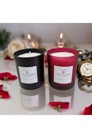 Sandal Kokulu Cam Bardakta %100 Doğal Kokulu Soya Wax Mum (7 cm- Özel Set)