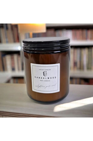Sandal Kokulu Amber Bardakta %100 Doğal Kokulu Soya Wax Mum (7 cm-Kahverengi-Amber)