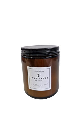 Sandal Kokulu Amber Bardakta %100 Doğal Kokulu Soya Wax Mum (7 cm-Kahverengi-Amber)