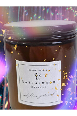 Sandal Kokulu Amber Bardakta %100 Doğal Kokulu Soya Wax Mum (7 cm-Kahverengi-Amber)