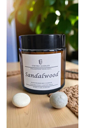 Sandal Kokulu Amber Bardakta %100 Doğal Kokulu Soya Wax Mum (6 cm-Kahverengi-Amber)