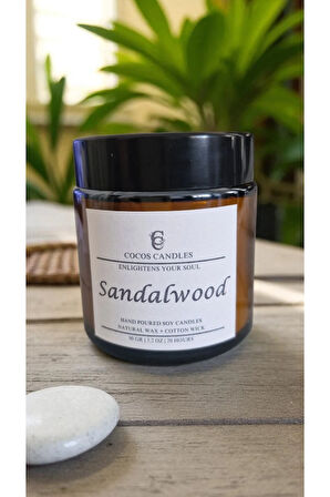 Sandal Kokulu Amber Bardakta %100 Doğal Kokulu Soya Wax Mum (6 cm-Kahverengi-Amber)