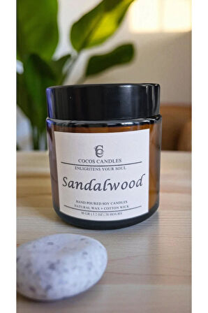 Sandal Kokulu Amber Bardakta %100 Doğal Kokulu Soya Wax Mum (6 cm-Kahverengi-Amber)