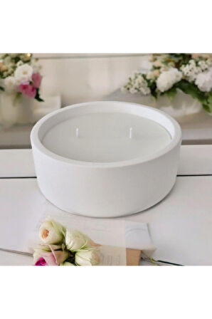 Taş Mumlukta Lavanta Kokulu %100 Doğal Soya Mum - Yuvarlak (12 cm)