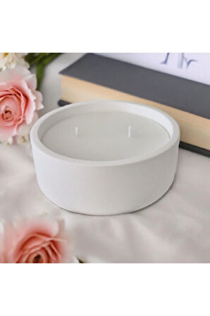 Taş Mumlukta Lavanta Kokulu %100 Doğal Soya Mum - Yuvarlak (12 cm)