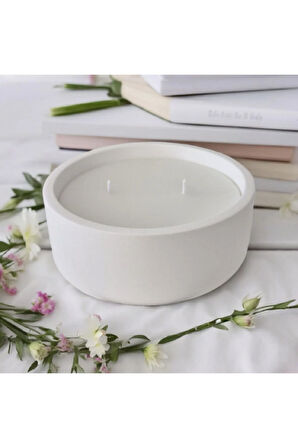 Taş Mumlukta Lavanta Kokulu %100 Doğal Soya Mum - Yuvarlak (12 cm)