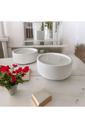 Taş Mumlukta Lavanta Kokulu %100 Doğal Soya Mum - Yuvarlak (12 cm,12 cm)- 2 li set