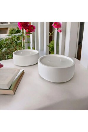 Taş Mumlukta Lavanta Kokulu %100 Doğal Soya Mum - Yuvarlak (12 cm,12 cm)- 2 li set