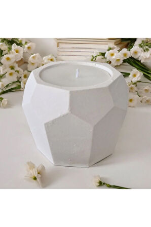 Taş Mumlukta Lavanta Kokulu %100 Doğal Soya Mum - Yuvarlak (8,5 cm) Beşgen