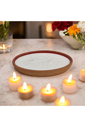 Çömlekte Lavanta Kokulu %100 Doğal Soya Mum - Oval (15,5 cm - Kahverengi)