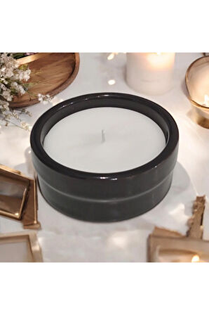 Çömlekte Lavanta Kokulu %100 Doğal Soya Mum - Yuvarlak (8 cm - Siyah)