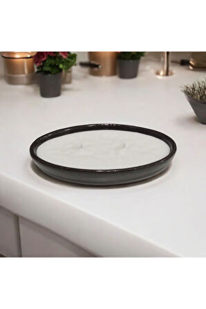 Çömlekte Lavanta Kokulu %100 Doğal Soya Mum - Oval (17 cm - Siyah)