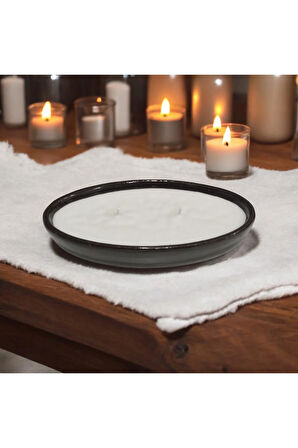 Çömlekte Lavanta Kokulu %100 Doğal Soya Mum - Oval (17 cm - Siyah)