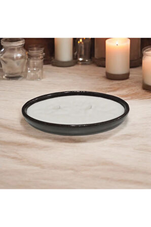 Çömlekte Lavanta Kokulu %100 Doğal Soya Mum - Oval (17 cm - Siyah)