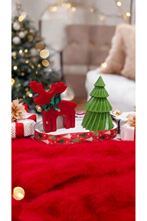 Yılbaşı Mum Set - Geyik, çam, tepsi