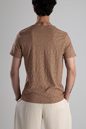 Jakarlı Kahve Örme T-Shirt