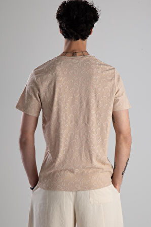 Jakarlı Krem Örme T-Shirt
