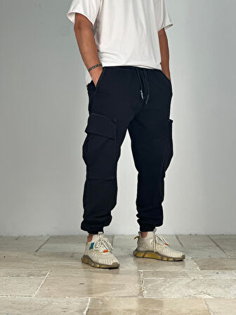 Premium Kalite Büyük Cepli Siyah Jogger Pantolon