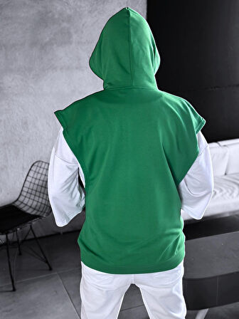 Yeşil Kapüşonlu Sıfır Kol Hoodie