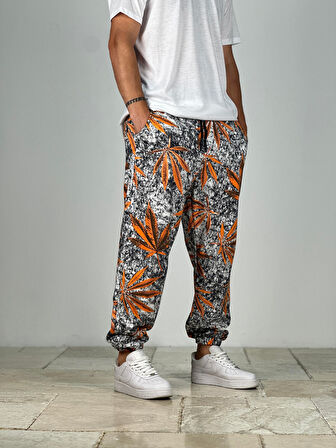 Turuncu Yaprak Desenli Jogger