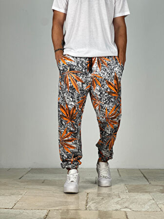 Turuncu Yaprak Desenli Jogger
