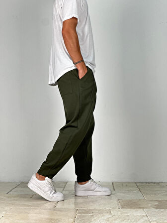 Cep Detalı Yeşil Baget Pantolon