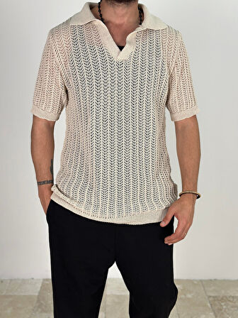 Örme Triko Polo Bej T-Shirt