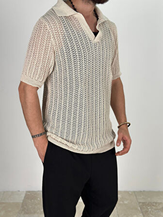 Örme Triko Polo Bej T-Shirt