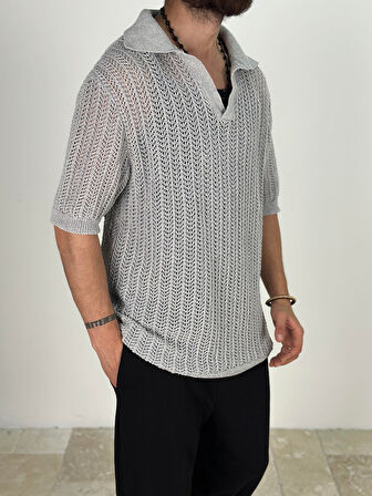 Örme Triko Polo Gri T-Shirt