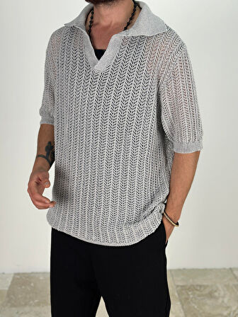 Örme Triko Polo Gri T-Shirt