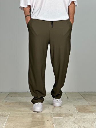 Fitilli Kumaş Haki Baggy Pantolon