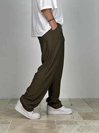 Fitilli Kumaş Haki Baggy Pantolon