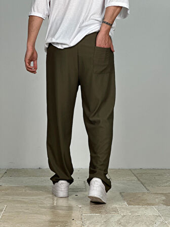 Fitilli Kumaş Haki Baggy Pantolon