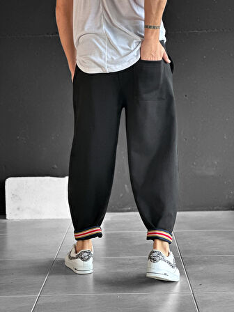 Paça Detaylı Siyah Boyfriend Pantolon