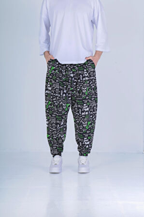 Sosyal Desenli Pileli Jogger