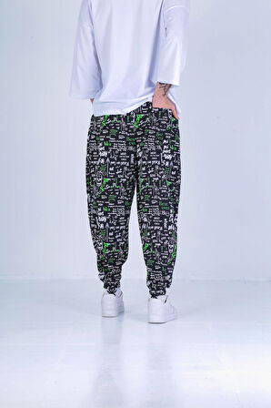 Sosyal Desenli Pileli Jogger