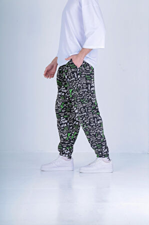 Sosyal Desenli Pileli Jogger