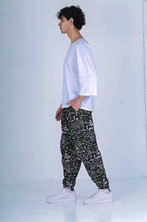 Sosyal Desenli Pileli Jogger