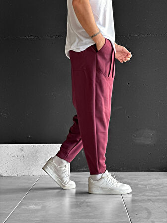 Cep Detaylı Bordo Baget Pantolon