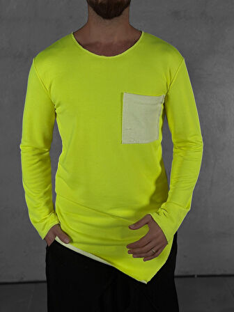Cep Detaylı Yeşil Asimetrik Sweat